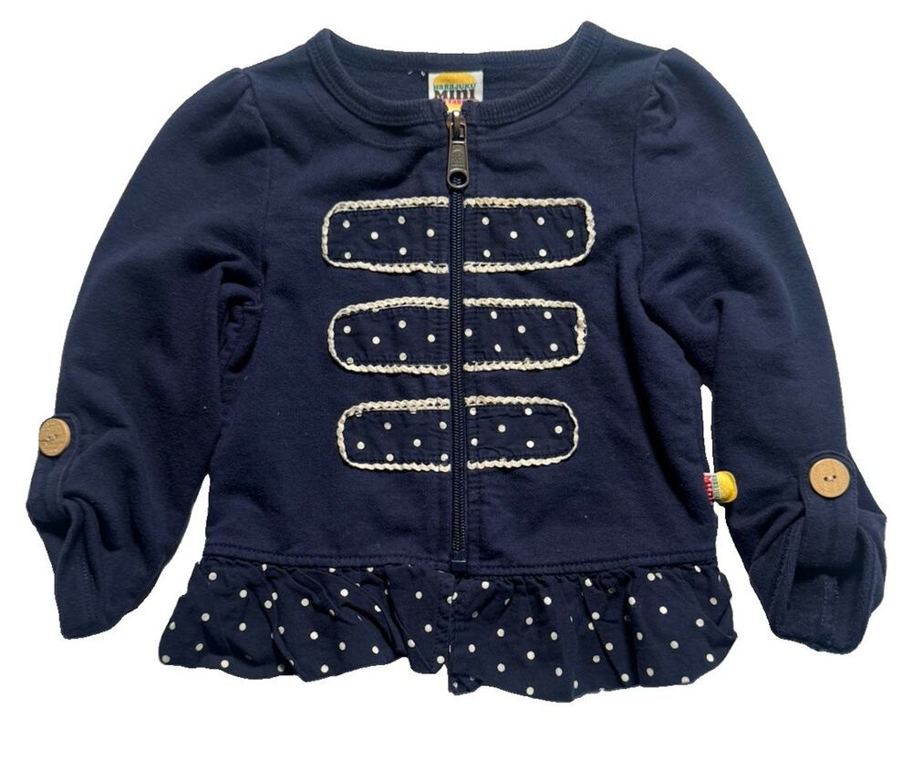 Hartstrings Hartsuku Mini Girls 3T Navy Zip Jacket Polka Dot Ruffle Cotton